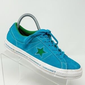 Converse One Star Bright Blue Leather Lace Up Low Top Kid's Sneakers Size 5